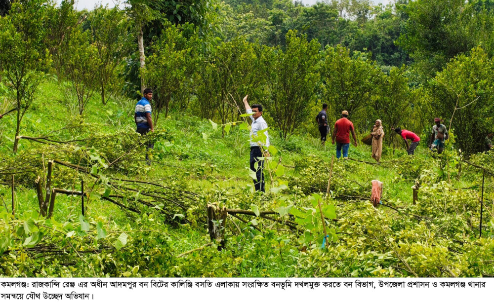 কমলগঞ্জে সংরক্ষিত বনের ৫ একর ভূমি উদ্ধার; অবৈধ স্থাপনা গুঁড়িয়ে দিল বন বিভাগ