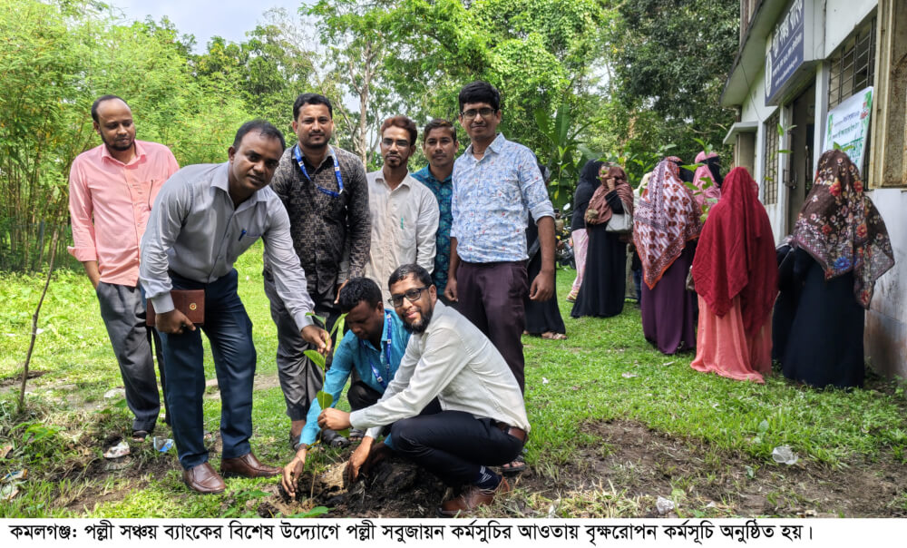 কমলগঞ্জে পল্লী সঞ্চয় ব্যাংকের উদ্যোগে বৃক্ষরোপন ও চারা বিতরণ